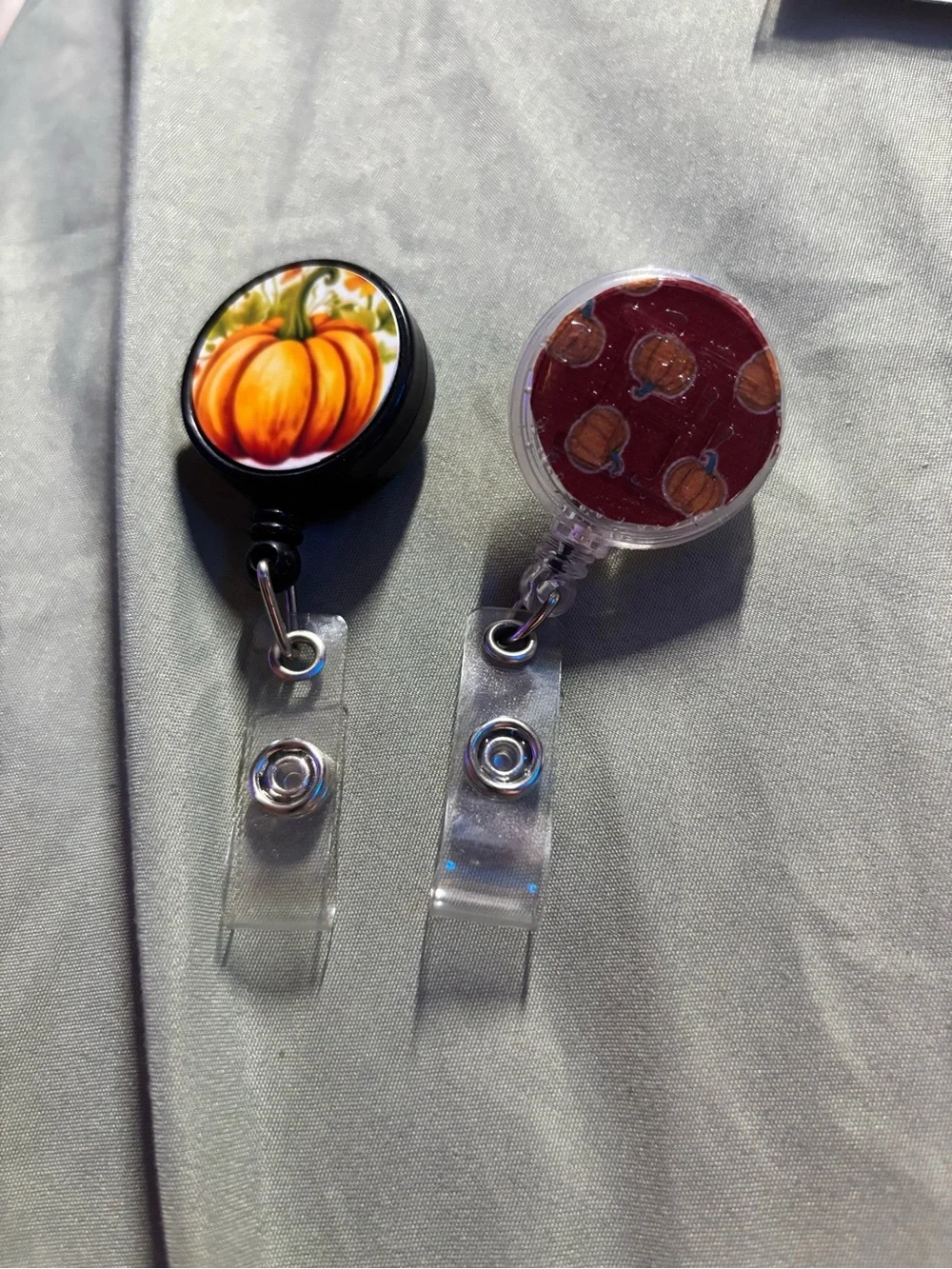 Two Autumn Pumpkin Retractable Badge Reels - Picture 3 of 7